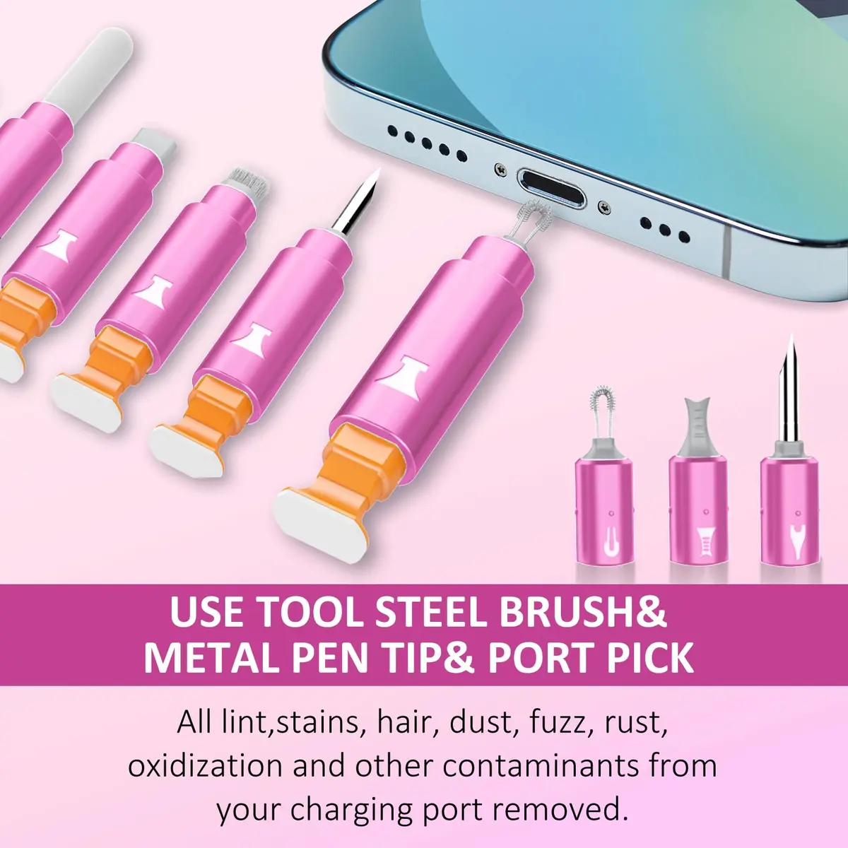 Ordilend Pink Wireless Accessory | iPhone Charging Port & AirPod Cleaner Kit - view 3