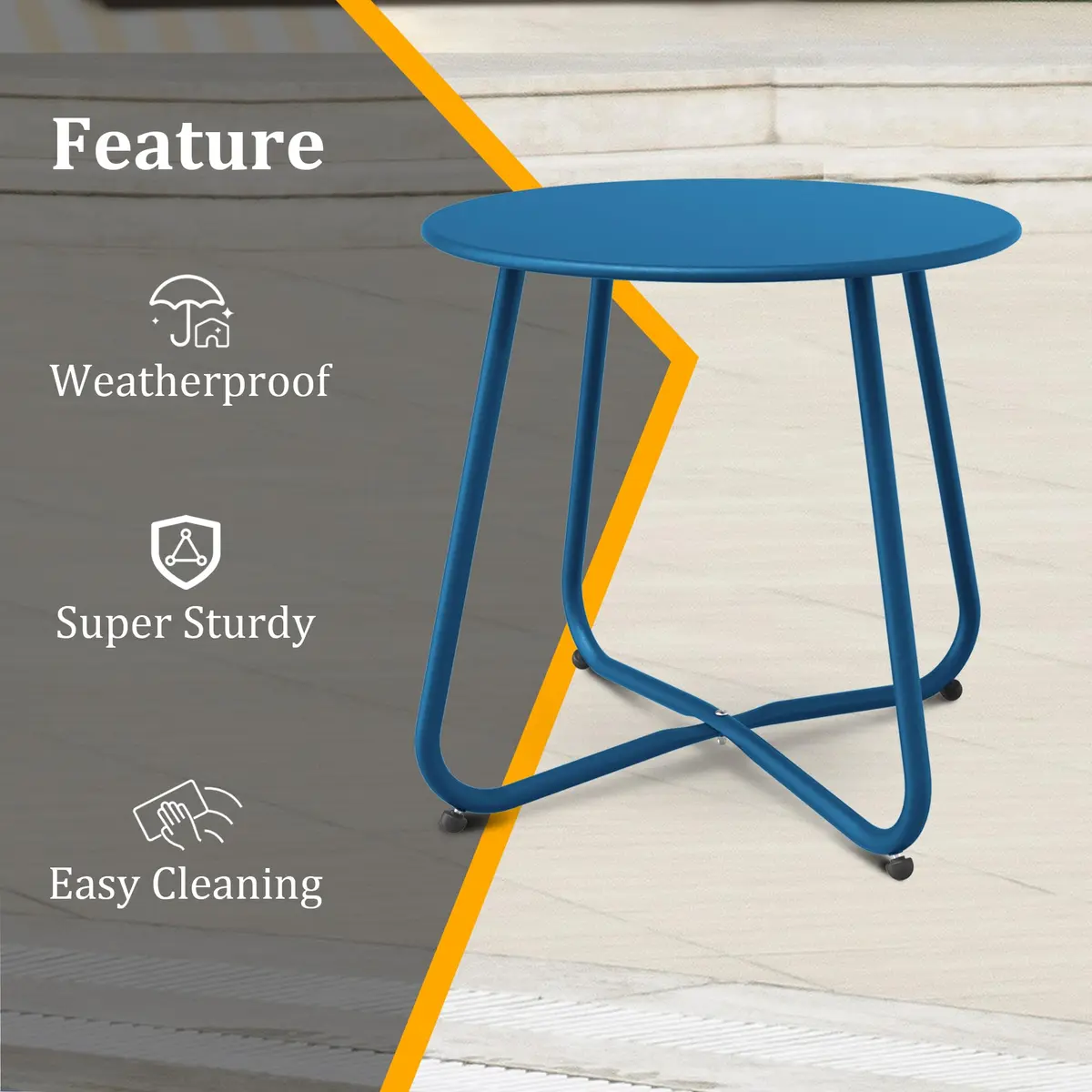 Yardgrace Peacock Blue Patio Side Table, 18" Weatherproof Steel Outdoor Indoor Side Table for Garden, Balcony, Pool & Tailgate - view 6