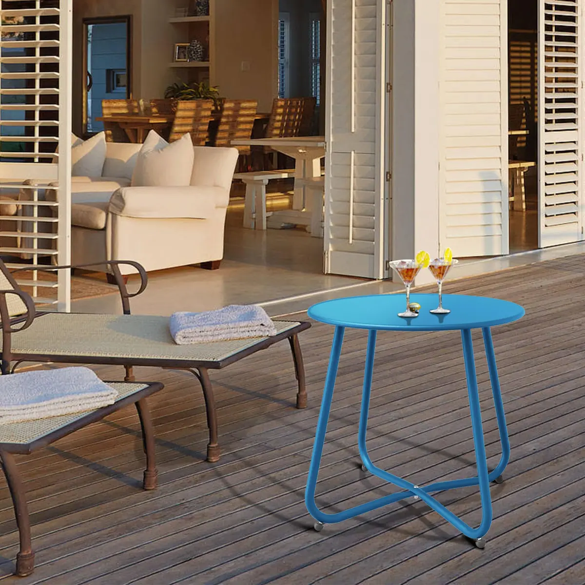 Yardgrace Peacock Blue Patio Side Table, 18" Weatherproof Steel Outdoor Indoor Side Table for Garden, Balcony, Pool & Tailgate - view 8