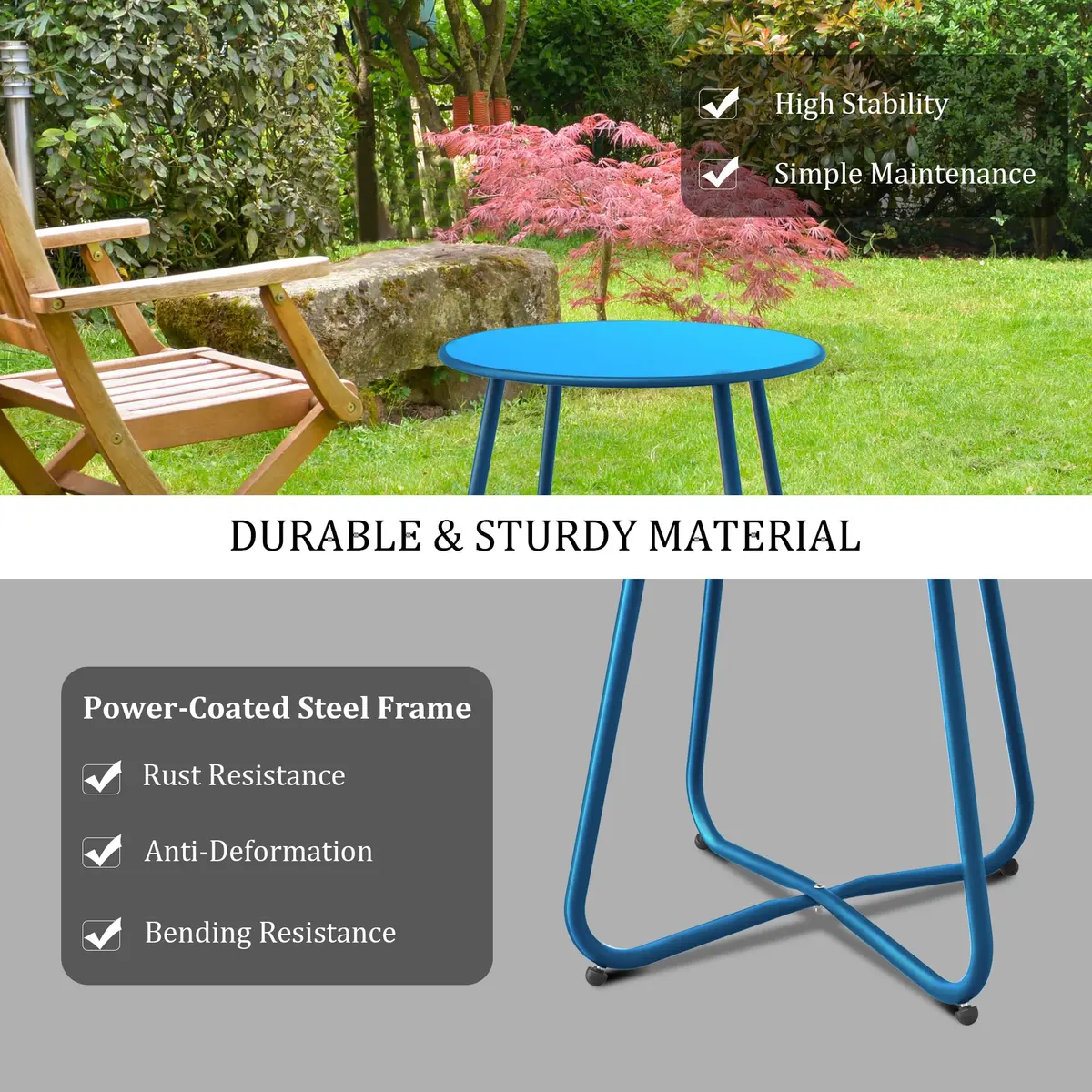 Yardgrace Peacock Blue Patio Side Table, 18" Weatherproof Steel Outdoor Indoor Side Table for Garden, Balcony, Pool & Tailgate - view 9