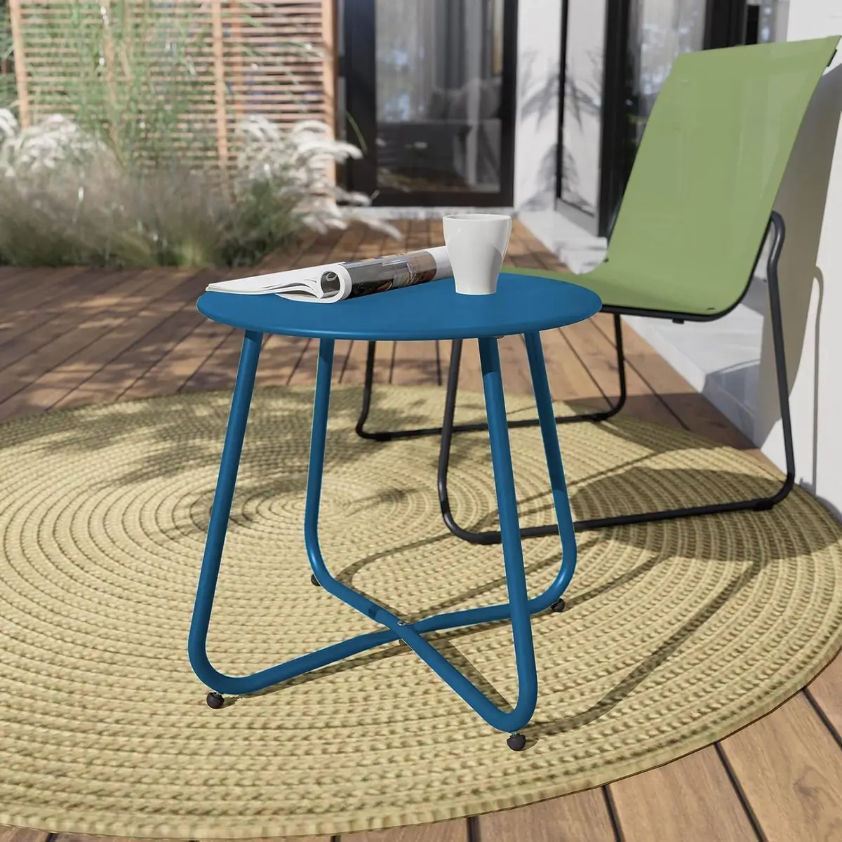 Yardgrace Peacock Blue Patio Side Table, 18" Weatherproof Steel Outdoor Indoor Side Table for Garden, Balcony, Pool & Tailgate - view 2