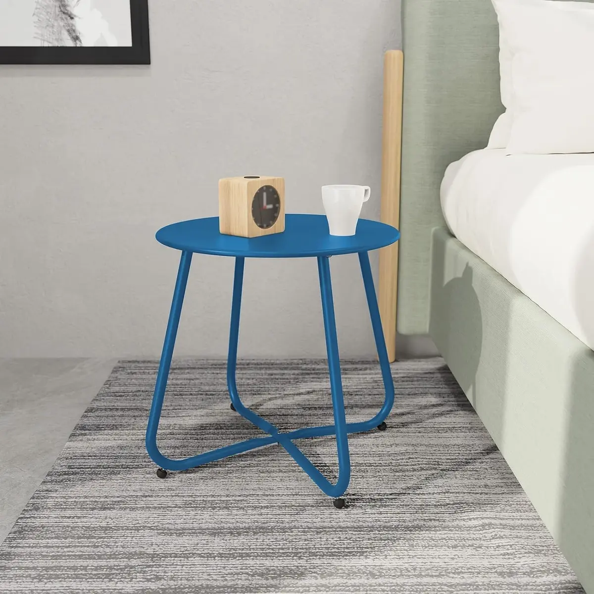 Yardgrace Peacock Blue Patio Side Table, 18" Weatherproof Steel Outdoor Indoor Side Table for Garden, Balcony, Pool & Tailgate - view 5