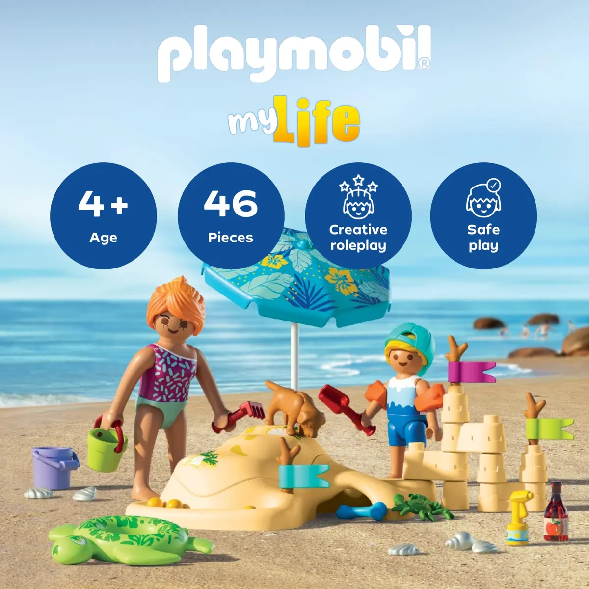 Playmobil Family Fun at the Beach | Imaginative Sandcastle & Waterway Playset for Kids 4-10 - view 2