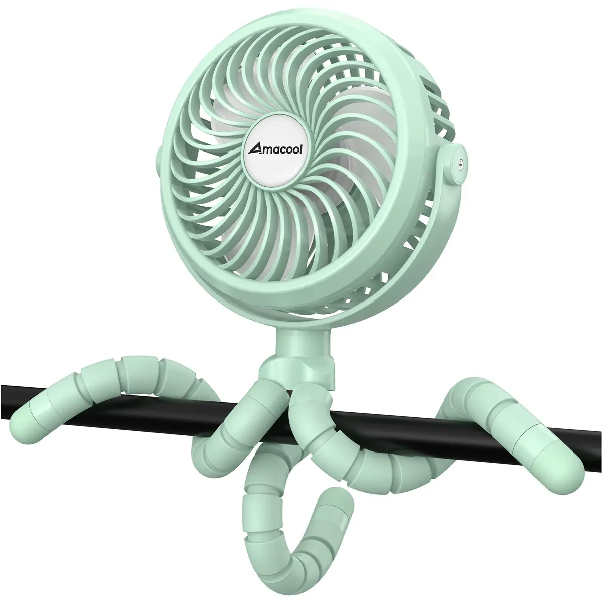 AMACOOL Battery Operated Stroller Fan, Portable Clip On Fan Rechargeable | 3 Speeds, 2600mAh Battery, LED Light - main product image