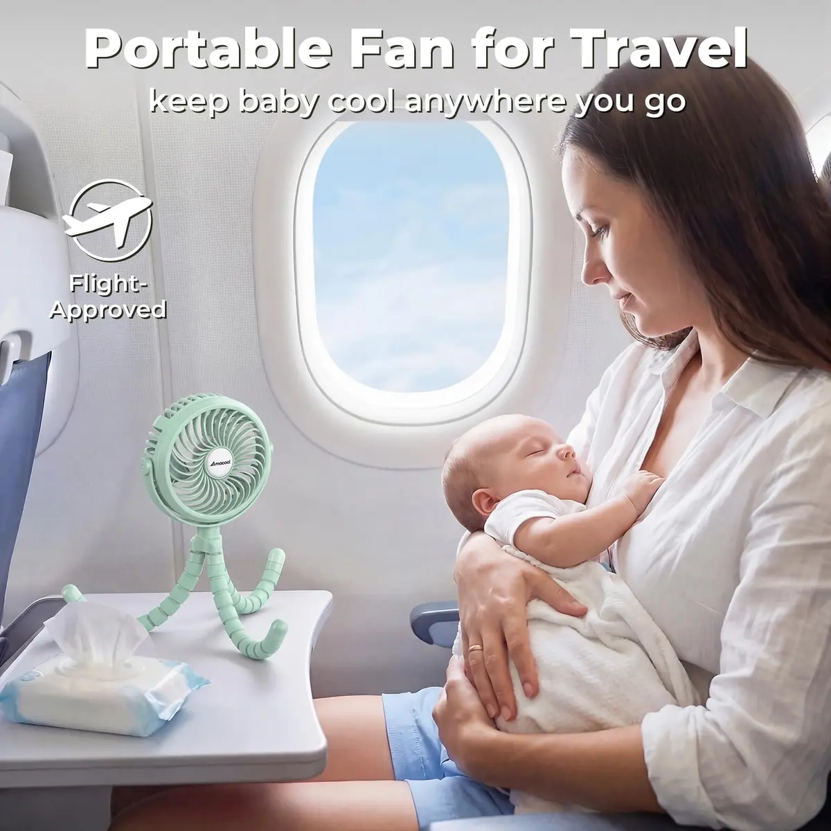 AMACOOL Battery Operated Stroller Fan, Portable Clip On Fan Rechargeable | 3 Speeds, 2600mAh Battery, LED Light - view 7