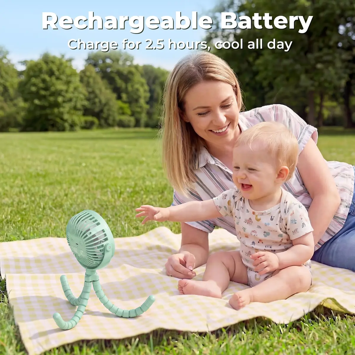 AMACOOL Battery Operated Stroller Fan, Portable Clip On Fan Rechargeable | 3 Speeds, 2600mAh Battery, LED Light - view 4