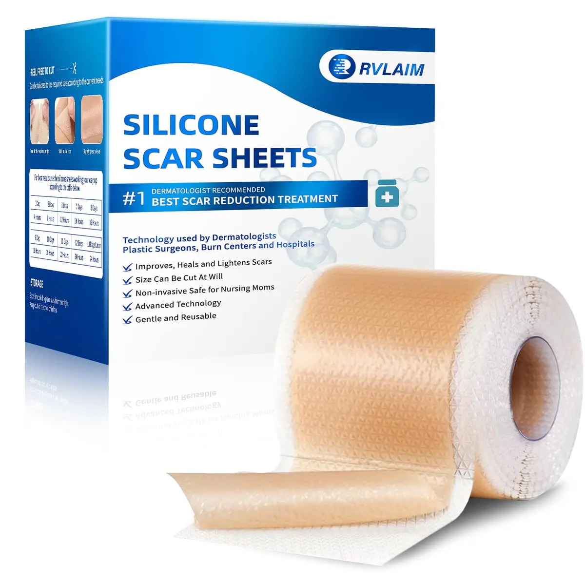 Rvlaim Silicone Scar Sheets, Silicone Scar Tape 1.5M | Clinically Proven Scar Treatment for All Skin Types - main product image