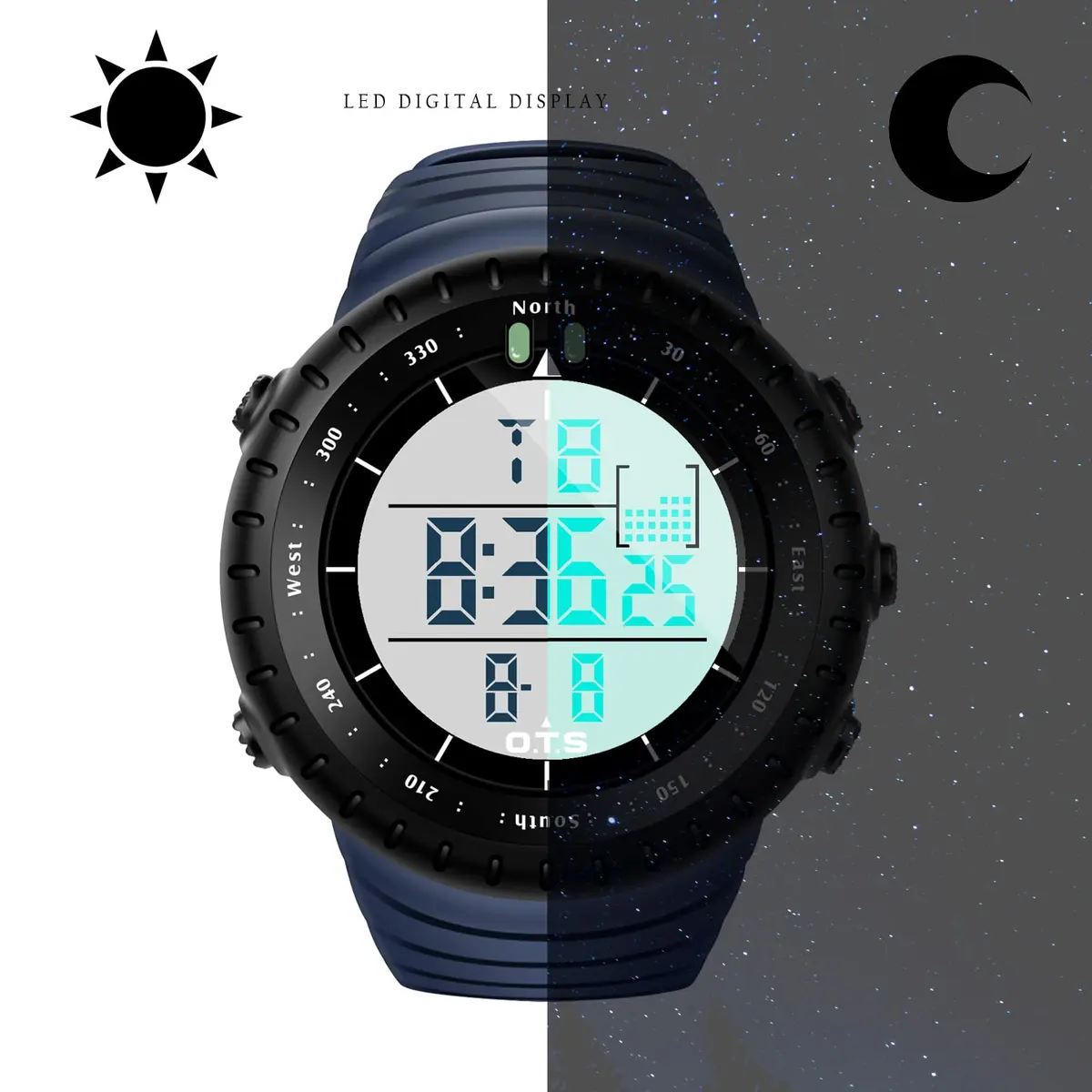 PALADA Men's Digital Sports Watch 50mm (1.97in) | Shock Resistant, 50M Water Resistant, LED Backlight - view 4