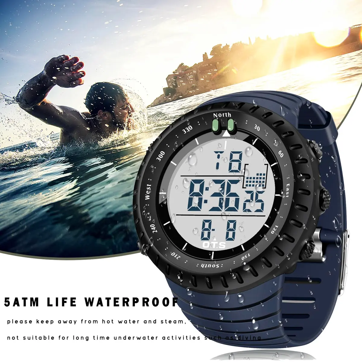 PALADA Men's Digital Sports Watch 50mm (1.97in) | Shock Resistant, 50M Water Resistant, LED Backlight - view 2