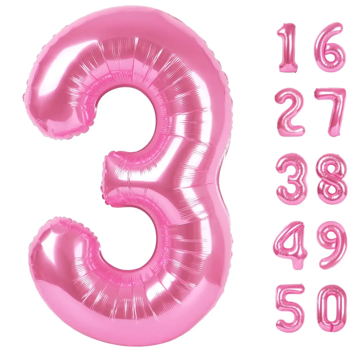 Kelfuoya Pink Number 3 Balloon 40 Inch | Reusable Foil Digital Helium Balloon - main product image