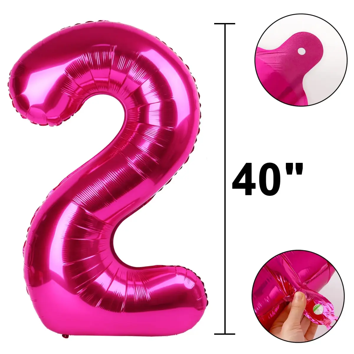 Kelfuoya Rose Red Number 2 Balloon 40 Inch | Jumbo Helium Foil Balloon for 2nd Birthday Decorations - view 2