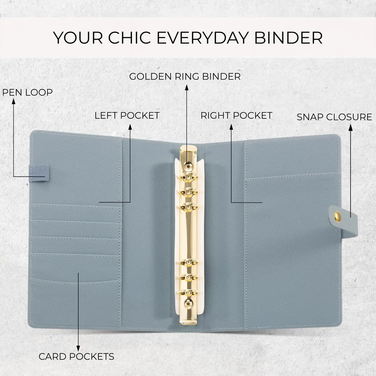 ZICOTO A5 Binder with 6 Golden Rings | Refillable Organizer with Pockets, Blue - view 5
