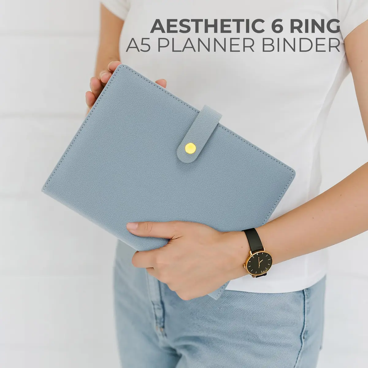 ZICOTO A5 Binder with 6 Golden Rings | Refillable Organizer with Pockets, Blue - view 3