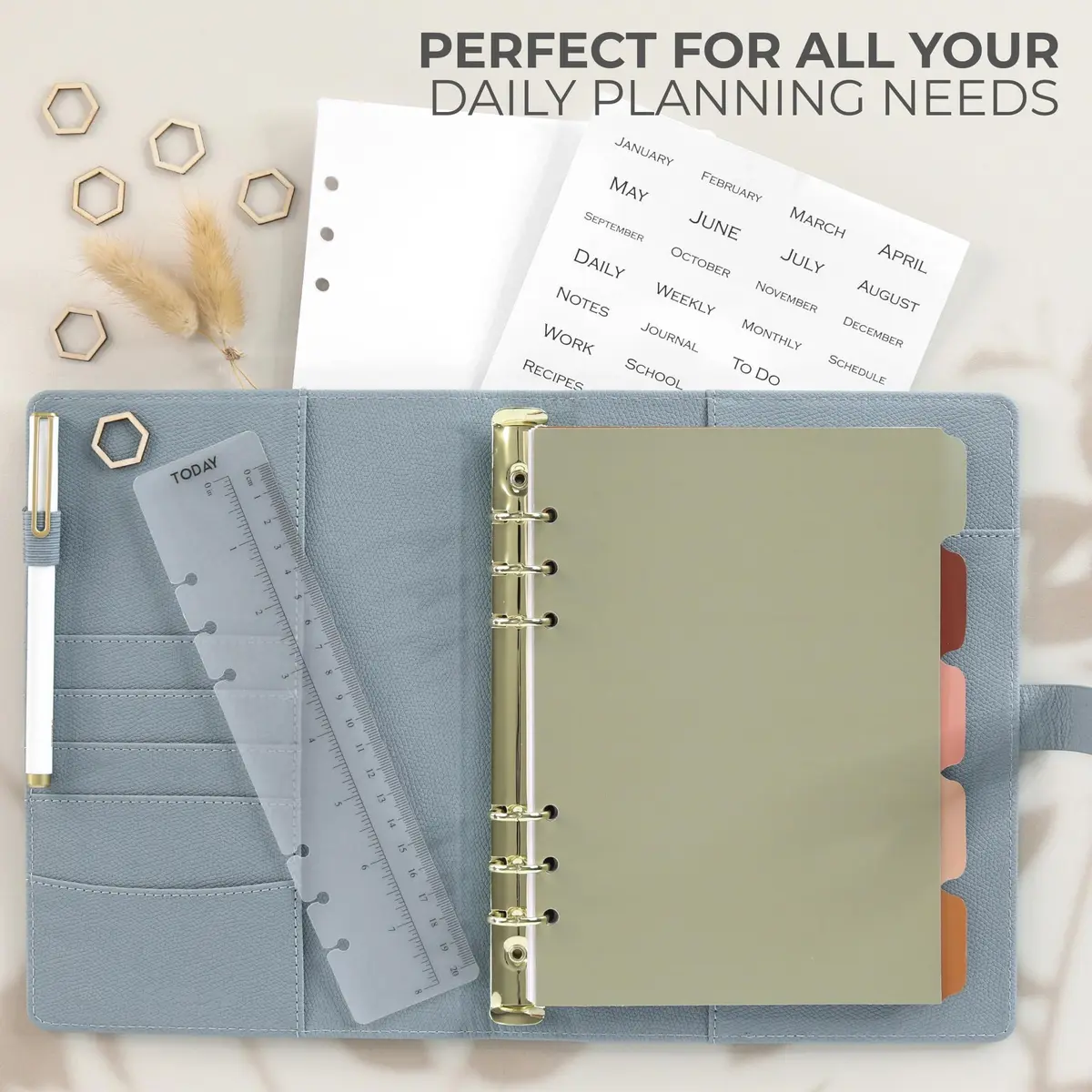 ZICOTO A5 Binder with 6 Golden Rings | Refillable Organizer with Pockets, Blue - view 4