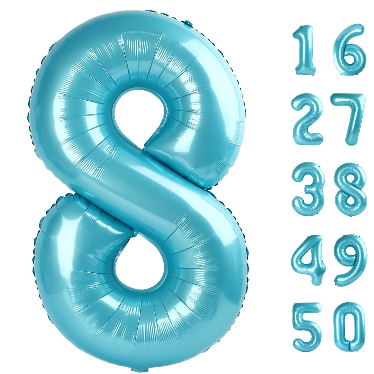 Kelfuoya Light Blue Number 8 Balloon 40 Inch | Mylar Foil Jumbo Helium Balloon for Parties - main product image