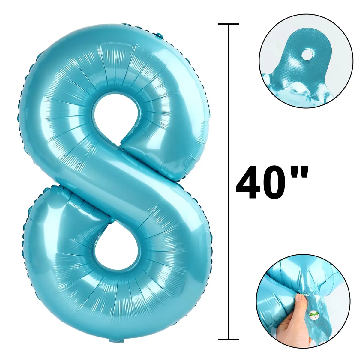 Kelfuoya Light Blue Number 8 Balloon 40 Inch | Mylar Foil Jumbo Helium Balloon for Parties - view 2