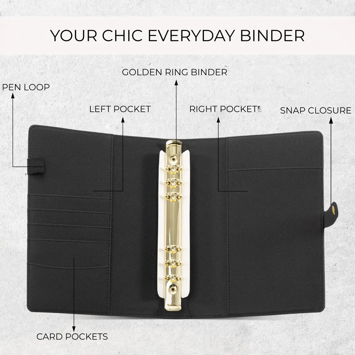 ZICOTO Aesthetic A5 Binder with 6 Golden Rings | Refillable Organizer for Notes & Cards - view 5