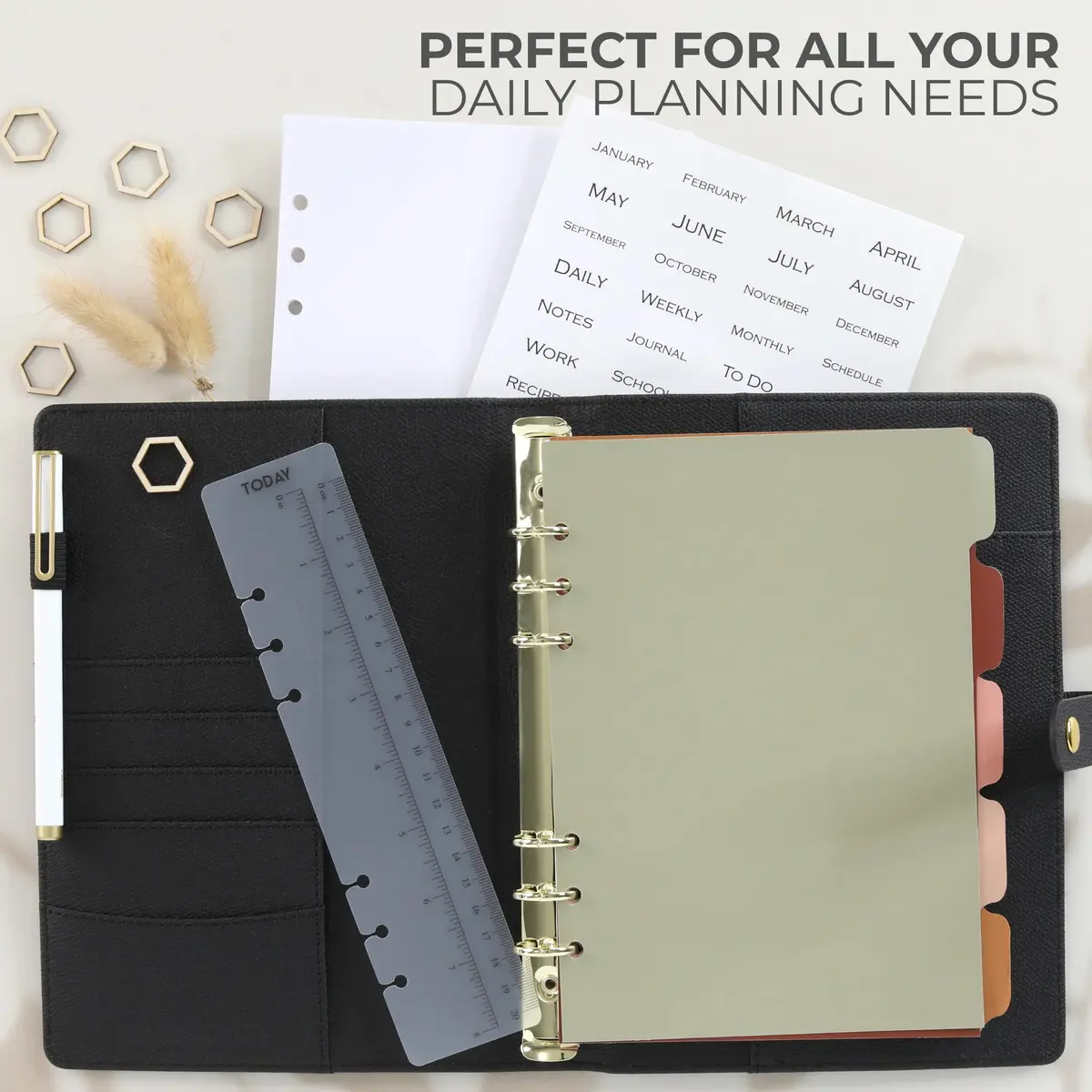ZICOTO Aesthetic A5 Binder with 6 Golden Rings | Refillable Organizer for Notes & Cards - view 4