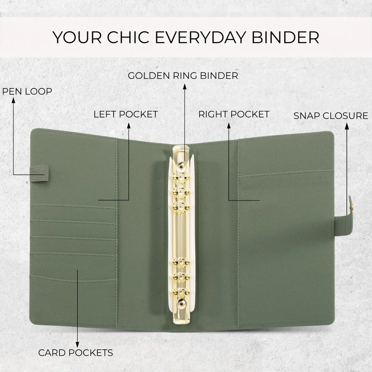 ZICOTO A5 Ring Binder with 6 Golden Rings | Refillable Organizer with Pockets (70-120 chars) - view 5