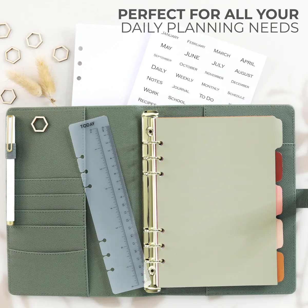 ZICOTO A5 Ring Binder with 6 Golden Rings | Refillable Organizer with Pockets (70-120 chars) - view 4