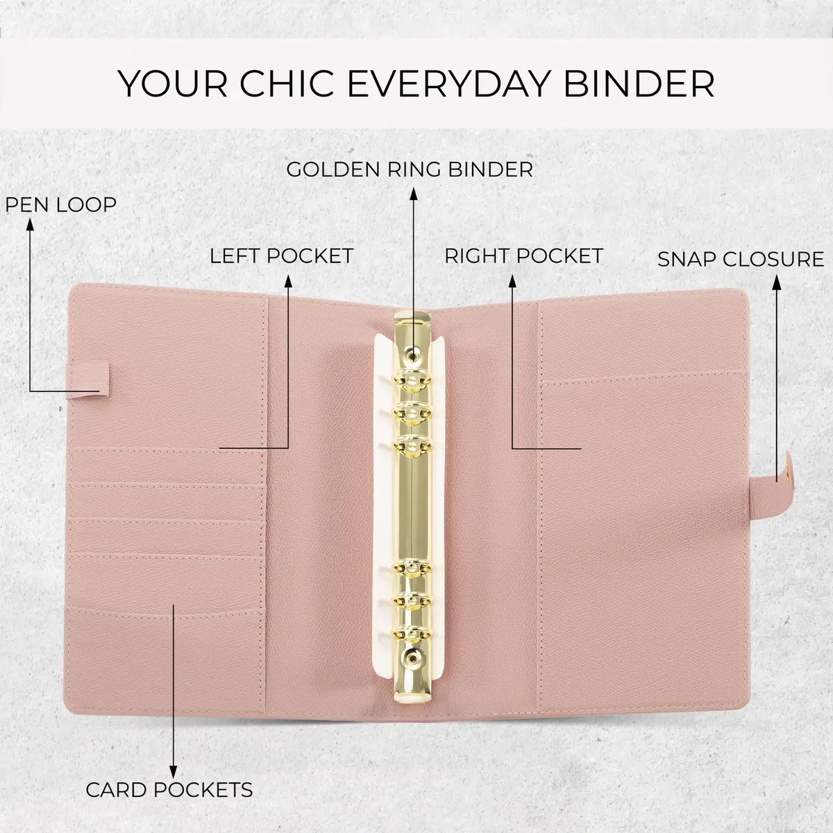 ZICOTO Aesthetic A5 Binder with 6 Golden Rings | Refillable Organizer with Pockets (70-120 chars) - view 5