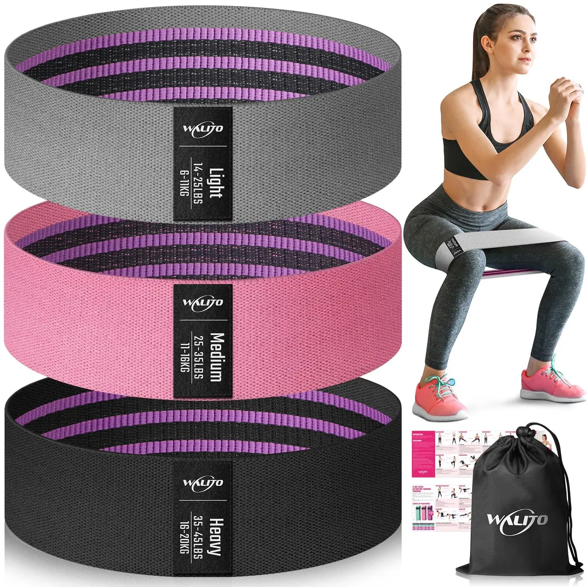 WALITO Fabric Resistance Bands for Glutes & Legs | Durable, Non-Slip Workout Bands for Women & Men - main product image