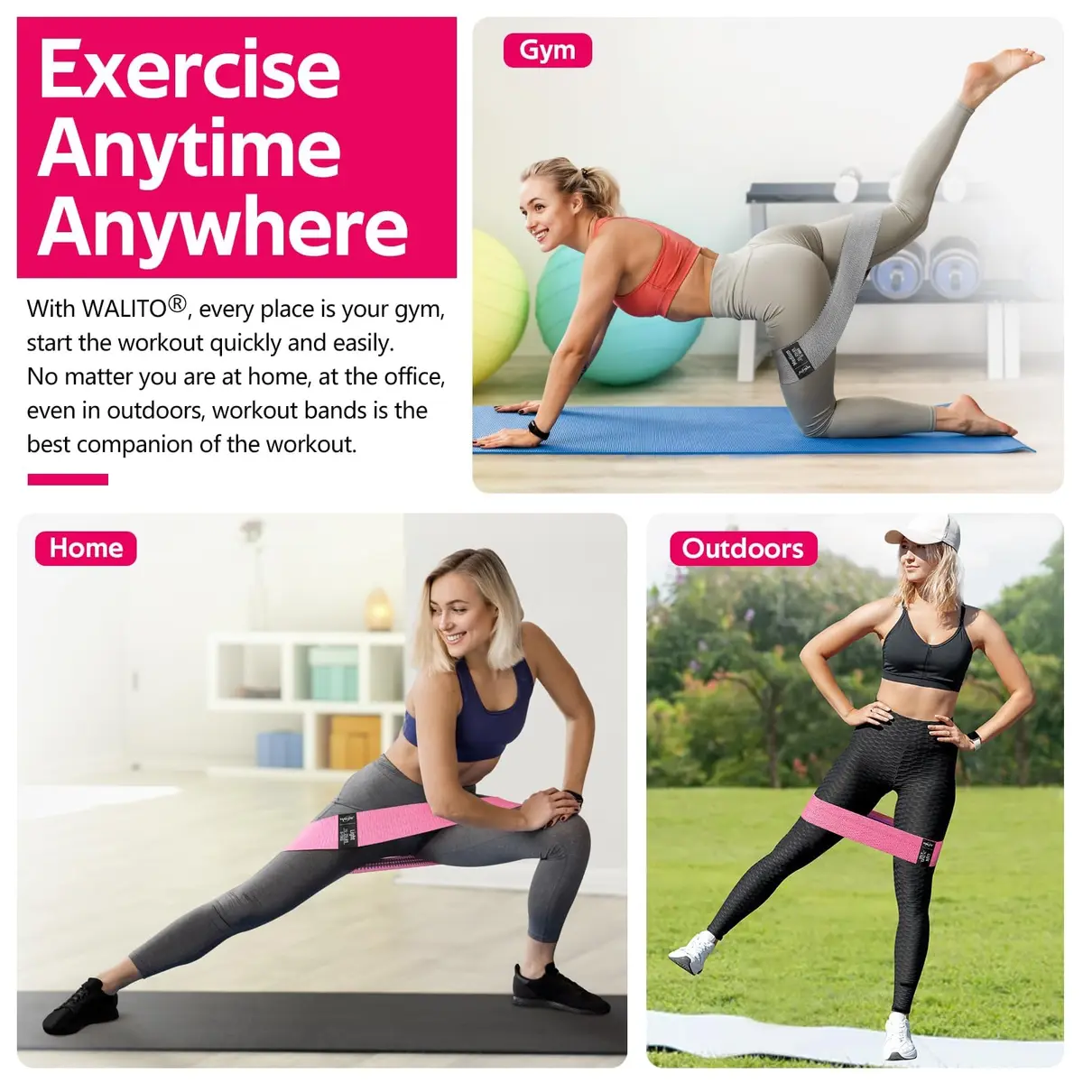 WALITO Fabric Resistance Bands for Glutes & Legs | Durable, Non-Slip Workout Bands for Women & Men - view 5