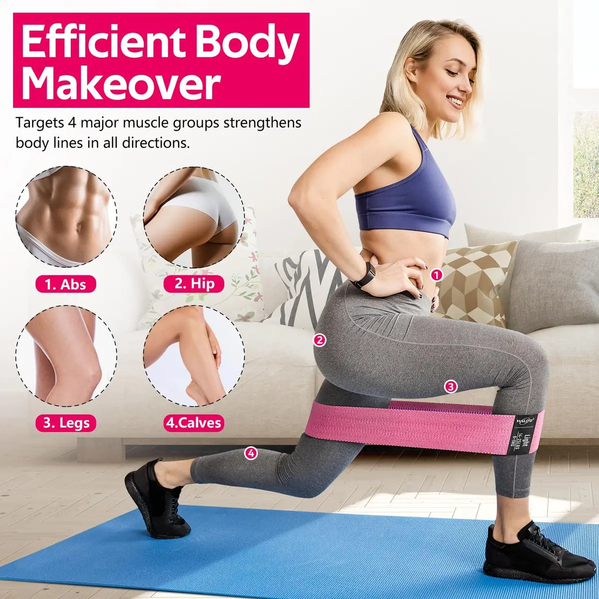 WALITO Fabric Resistance Bands for Glutes & Legs | Durable, Non-Slip Workout Bands for Women & Men - view 4