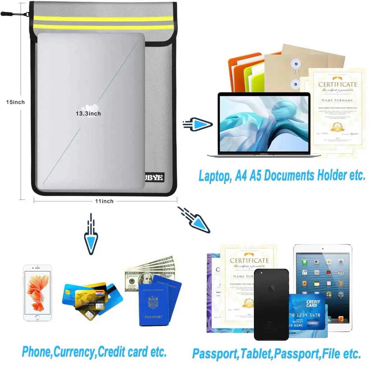 MUBYE Fireproof Waterproof Document Bag 2 Pack 15"x 11" | Protects Valuables from Fire and Water - view 3