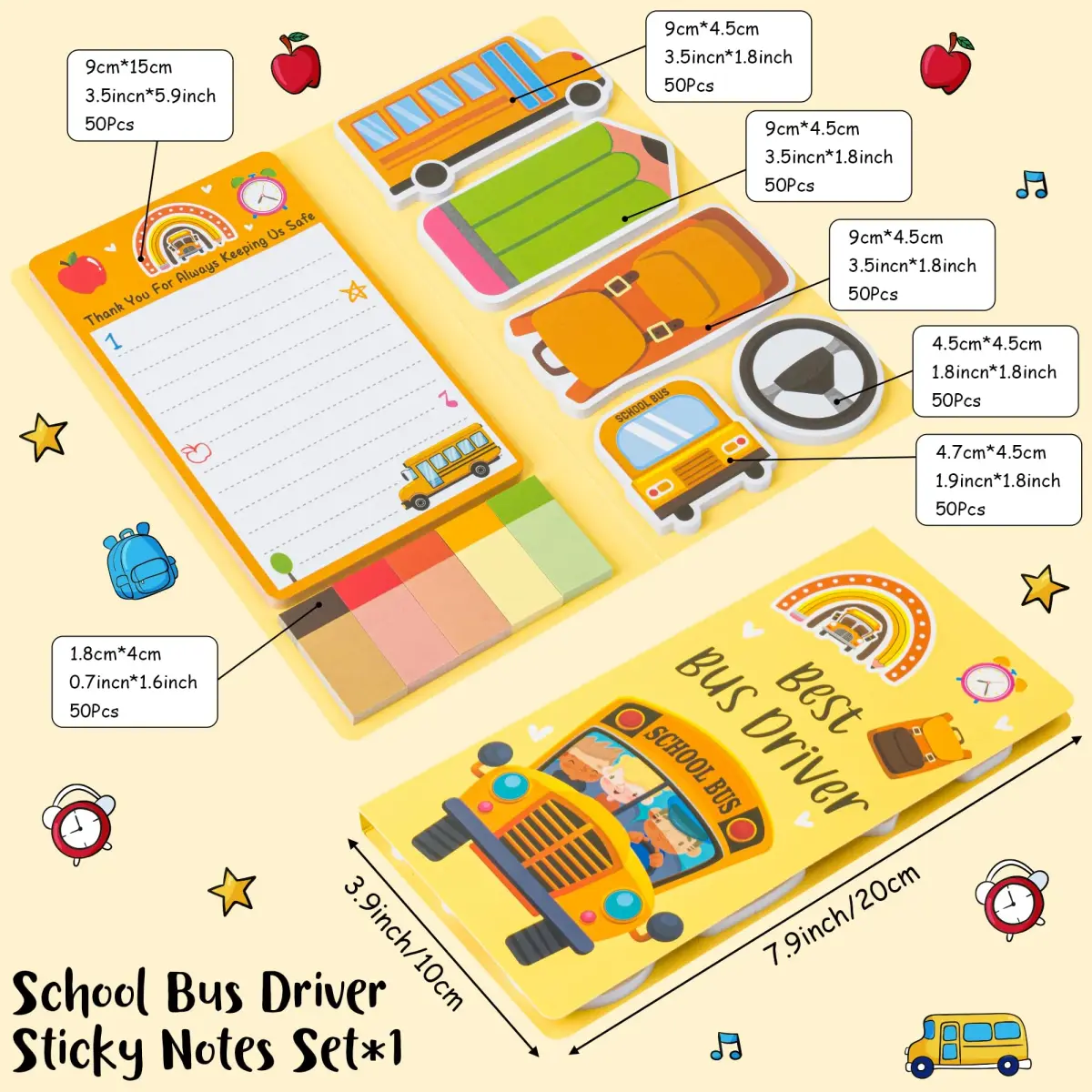 Xqumoi Bus Driver Sticky Notes Set | 550 Sheets | School Office Supplies - view 2
