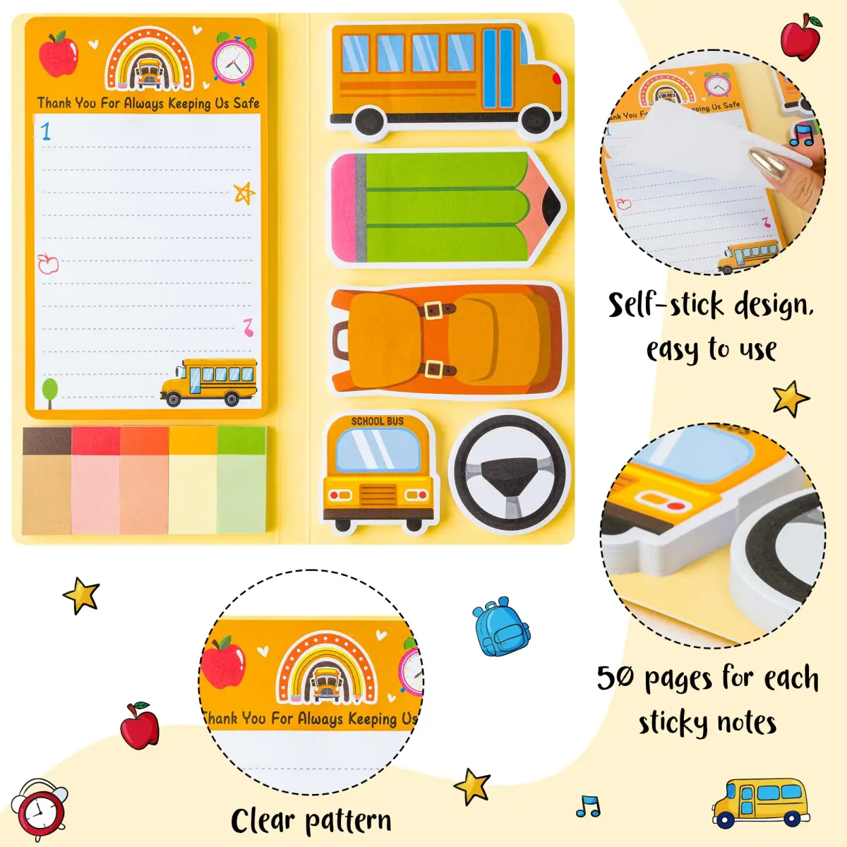 Xqumoi Bus Driver Sticky Notes Set | 550 Sheets | School Office Supplies - view 3
