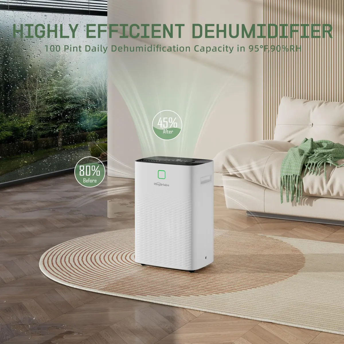 HOGARLABS 100 Pint Dehumidifier for Basement & Bedroom | Covers 6000 Sq.Ft, Auto Humidity Control, Quiet Home & Garage Use - view 2