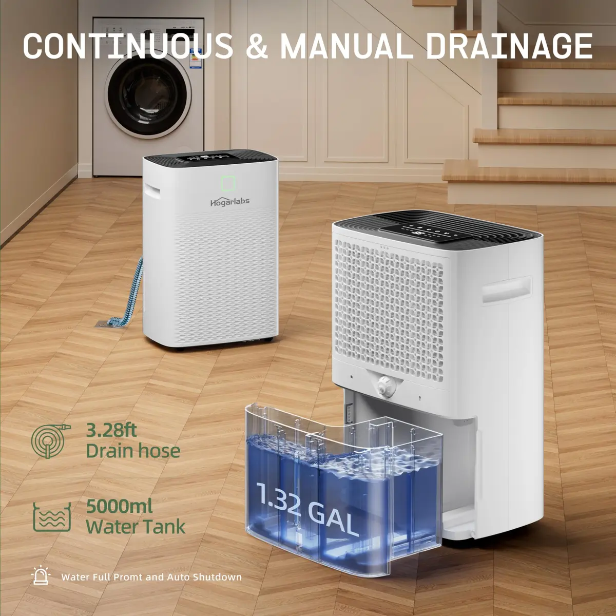 HOGARLABS 100 Pint Dehumidifier for Basement & Bedroom | Covers 6000 Sq.Ft, Auto Humidity Control, Quiet Home & Garage Use - view 3