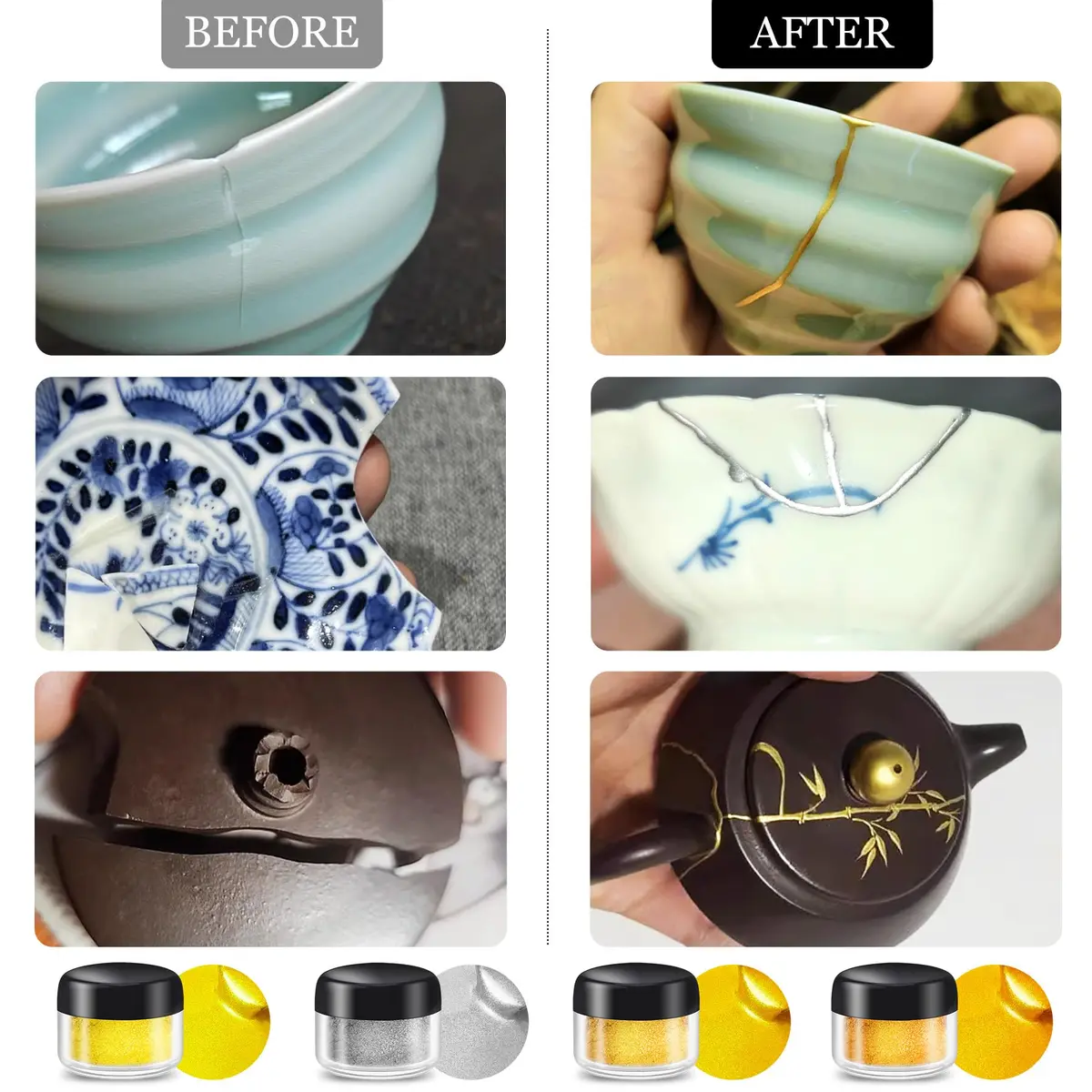 Fuchoi Kintsugi Repair Kit Gold & Silver | Food Safe Ceramic Glue for Broken Pottery, 50ml - view 6