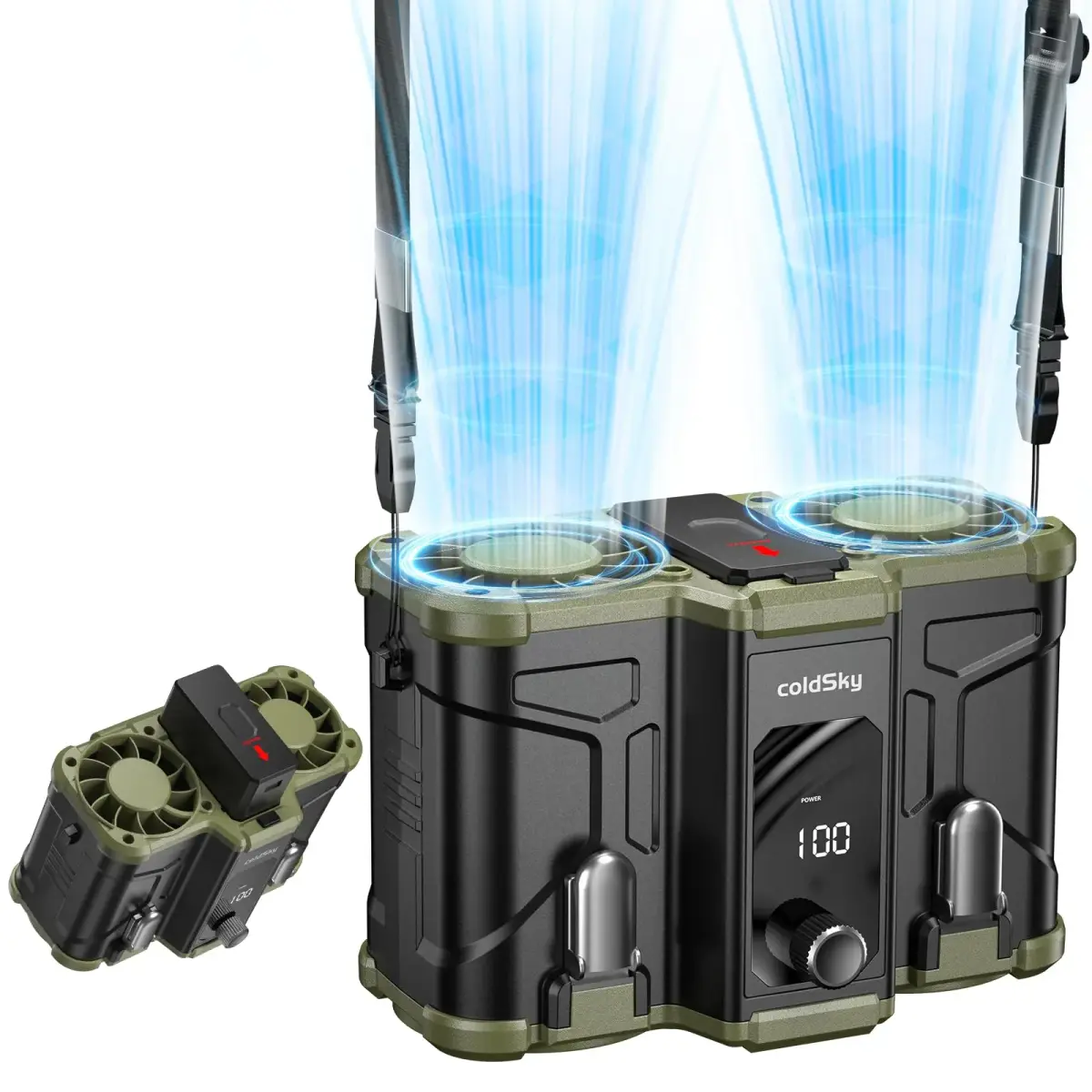 coldSky Waist Fan with Dual Motors & 10,000mAh Battery | 18mph Max Speed, 154 Speed Settings, Green - main product image
