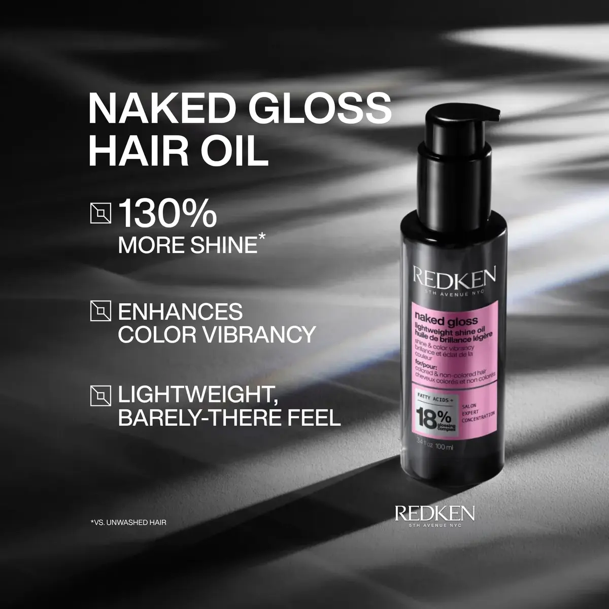 Redken Naked Gloss Lightweight Shine Hair Oil 100ml (3.4 Fl Oz) | Professional Shine & Heat Protection - view 2