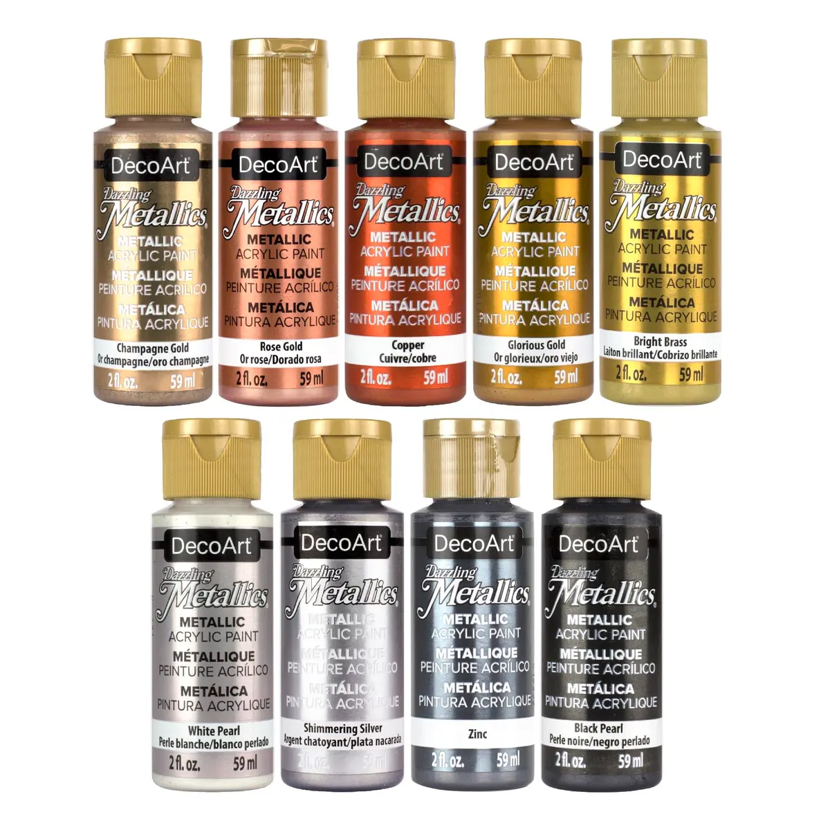 DecoArt Americana Dazzling Metallics Acrylic Paint Set 2 fl oz Bottles (9-Pack) | Metallic Craft Paints for Canvas, Wood & DIY Projects - main product image