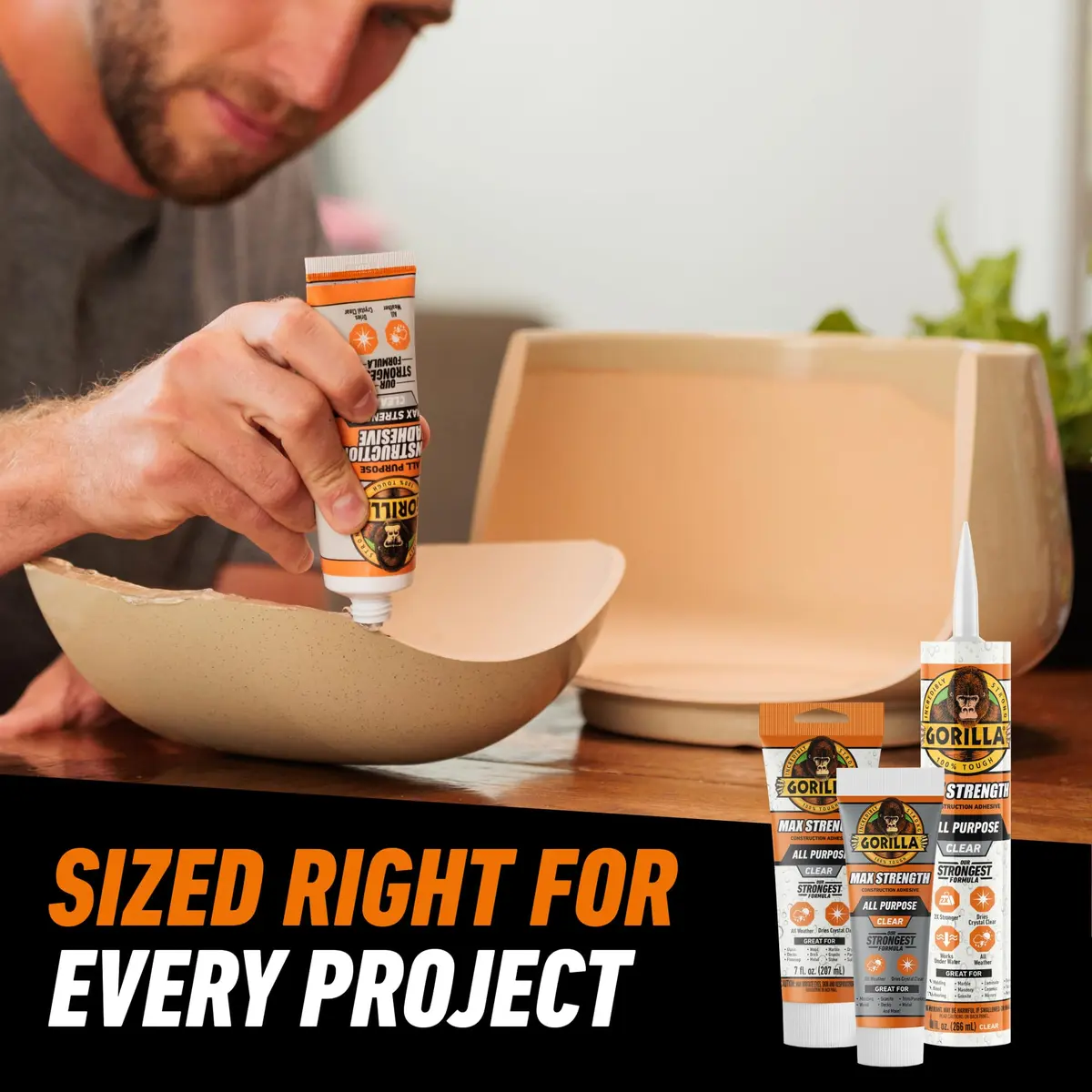 Gorilla Max Strength Clear Construction Adhesive 207ml (7 oz) | Bonds Wood, Metal, Tile, Stone, Glass, Mirror, Concrete - view 7