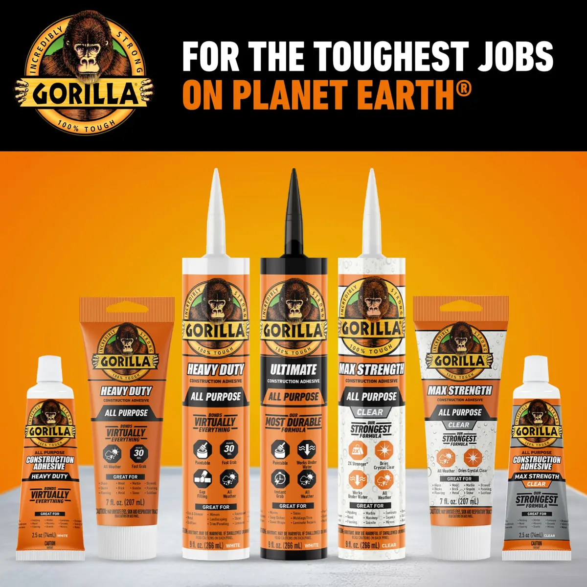 Gorilla Max Strength Clear Construction Adhesive 207ml (7 oz) | Bonds Wood, Metal, Tile, Stone, Glass, Mirror, Concrete - view 8