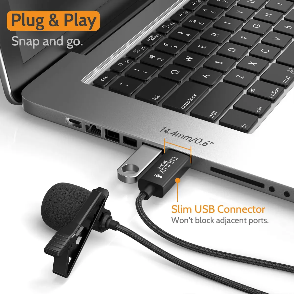 Cubilux USB Lavalier Microphone for Laptop, Plug-and-Play Unidirectional Clip-On Lapel MIC for PC, Zoom, Recording - 1.2m (4 Feet) - view 6