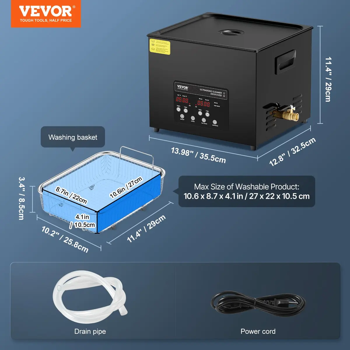 VEVOR 15L Ultrasonic Cleaner 360W Digital Ultrasonic Cleaning Machine with Heater & Degassing Mode | 40kHz Industrial Ultrasound Cleaner for Jewelry, Tools, Labware - view 7