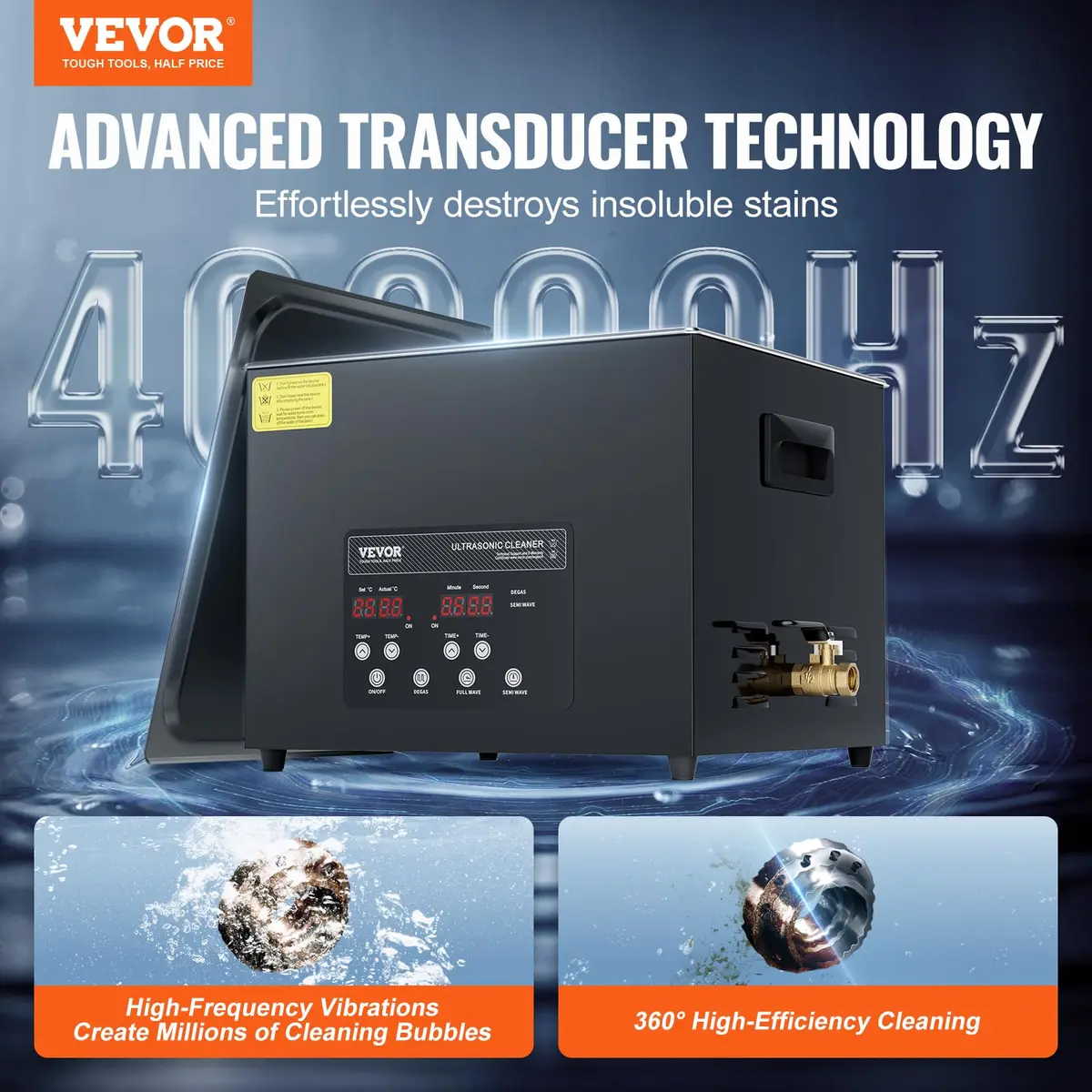 VEVOR 15L Ultrasonic Cleaner 360W Digital Ultrasonic Cleaning Machine with Heater & Degassing Mode | 40kHz Industrial Ultrasound Cleaner for Jewelry, Tools, Labware - view 2