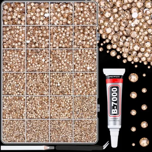 TINKRSTUFF Champagne Resin Rhinestones Mixed Sizes (25000 Pcs) | Craft Bead with Glue & Tools - main product image