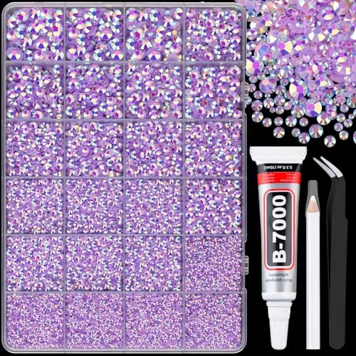 TINKRSTUFF Lavender Purple AB Resin Rhinestones, 25,000pcs Mixed Sizes with B7000 Glue | Craft & Nail Art Embellishments - main product image