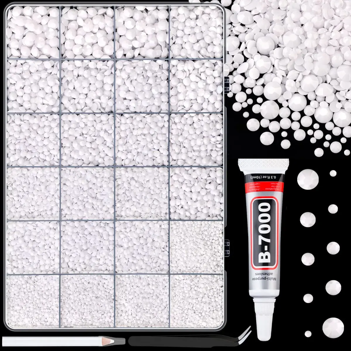TINKRSTUFF White 25000pcs Resin Rhinestones Mixed Sizes (2-6mm) | Crafting & Nail Art Gems with Glue - main product image