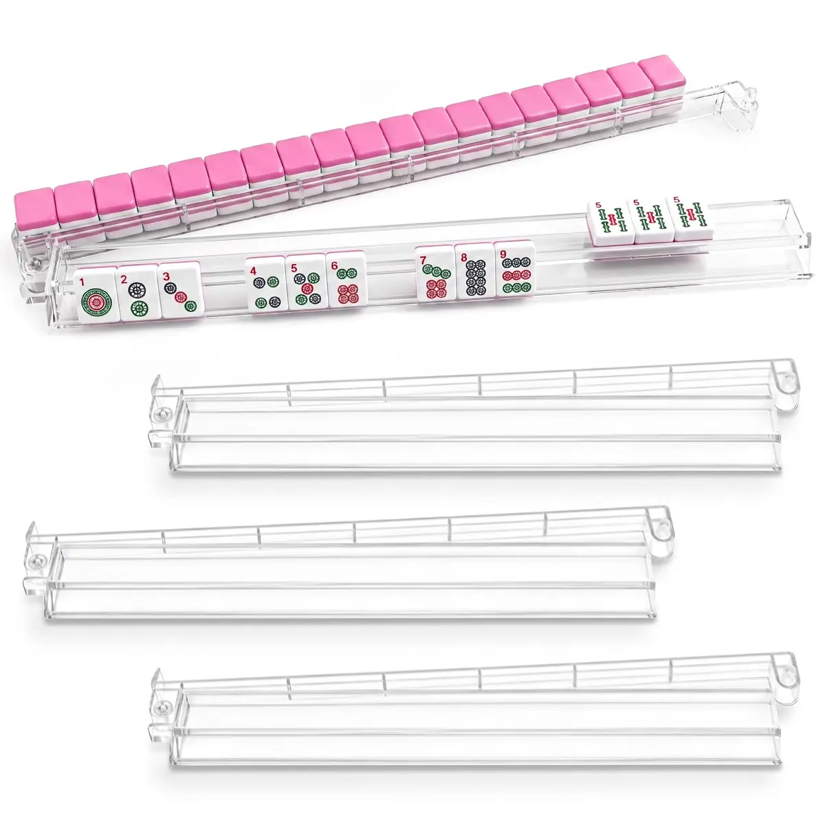 CAYOULR Clear Acrylic Mahjong Racks with Pushers Set of 4 | ASTM-Tested for Home Use - main product image