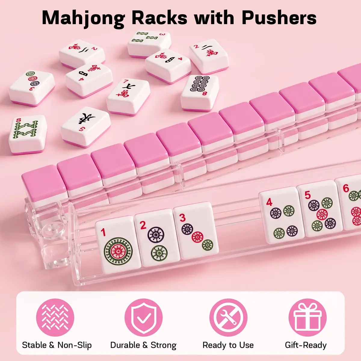 CAYOULR Clear Acrylic Mahjong Racks with Pushers Set of 4 | ASTM-Tested for Home Use - view 3