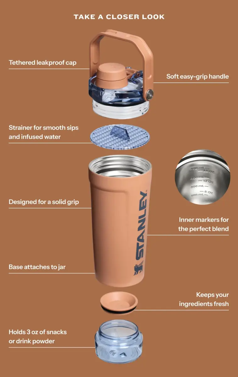STANLEY Vitalize Shaker Bottle 567g (20 oz) | Leakproof Insulated Stainless Steel Shaker Cup with Base Storage | Protein Shakes and Pre Workout Powder - view 7