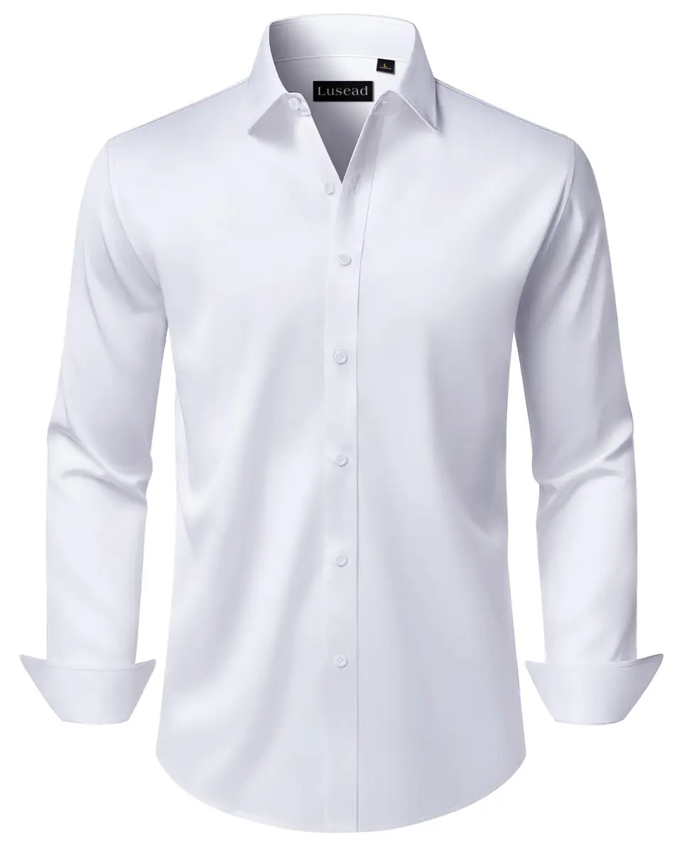Lusead White Button Down Shirt Men Long Sleeve Slim Fit Wrinkle Free Formal - main product image