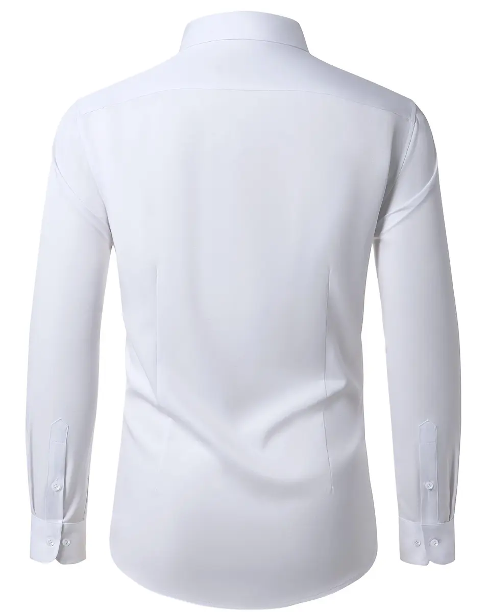 Lusead White Button Down Shirt Men Long Sleeve Slim Fit Wrinkle Free Formal - view 2